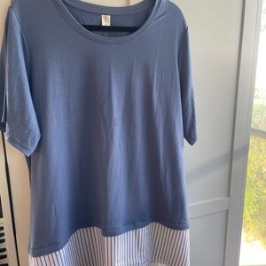 Light Blue 2xl Blouse with Striped Pattern At Bottom Short Sleeves